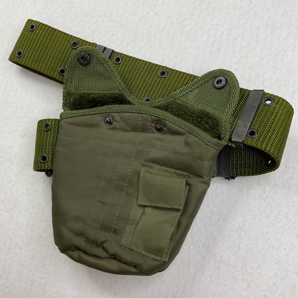 Military Style Canteen Pouch and Adjustable Web Belt Set Olive Green Tactical